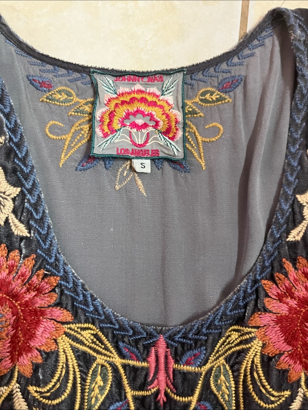 Johnny Was Black Velvet Embroidered Floral Tank - Picture 2 of 5